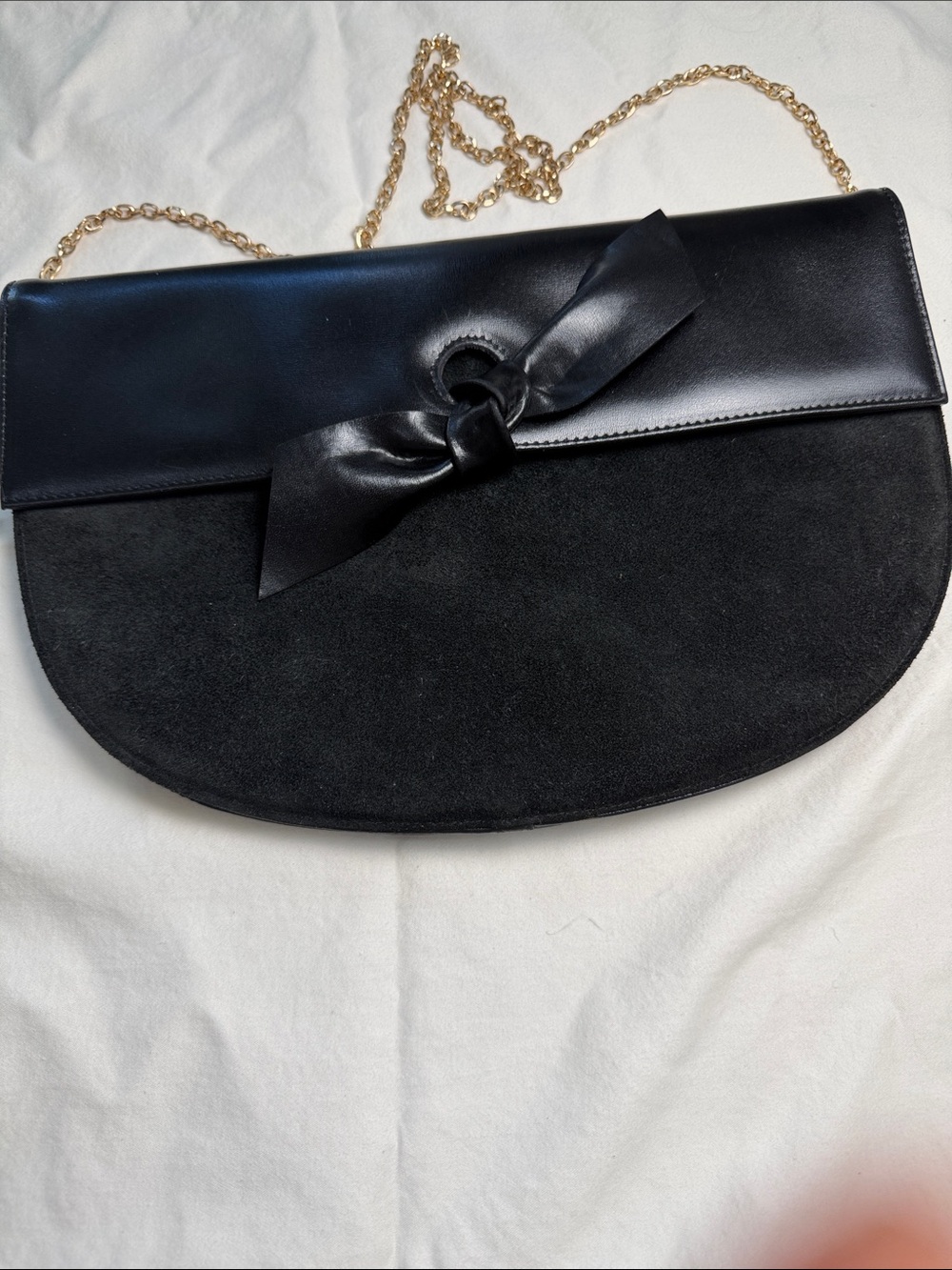 Vintage Black Bow Accent Suede & Leather Clutch